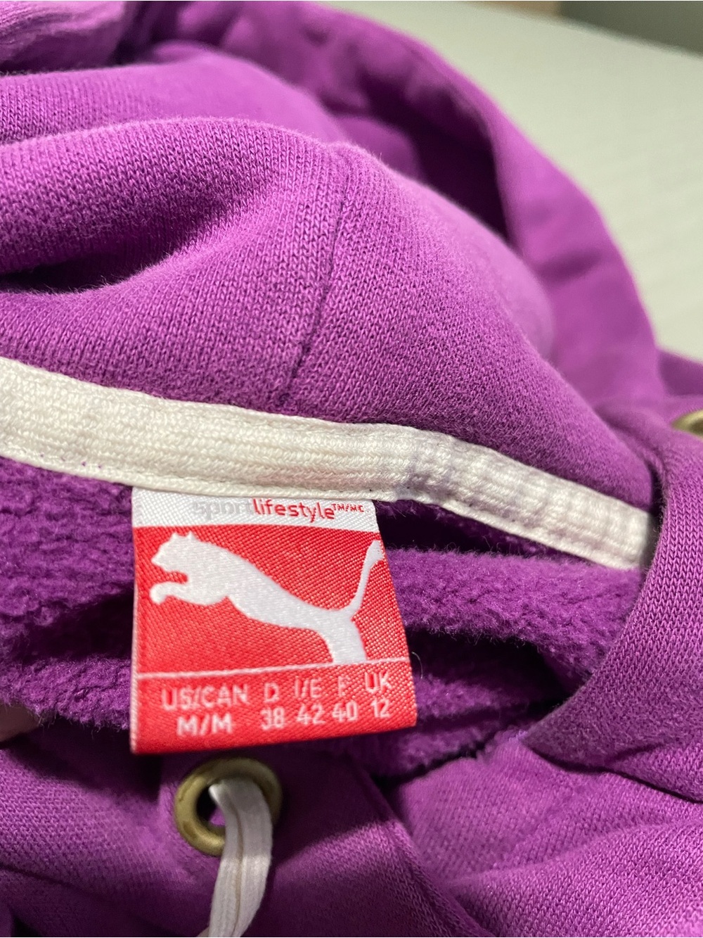 Puma Purple Graphic Logo Hoodie - White Drawstrings - Women's Medium - Picture 13 of 15